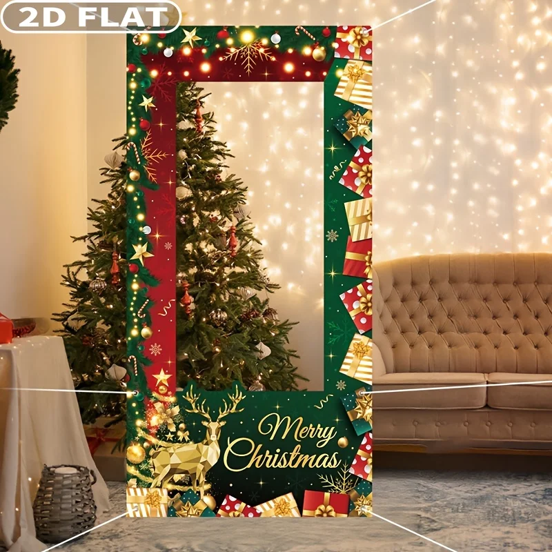2D شقة 1 قطعة حفلة عيد الميلاد الأخضر كابينة تصوير الدعائم خلفية ، 90x180 سنتيمتر البوليستر هدية الكريسماس صندوق الأيائل تصميم خلفية #5