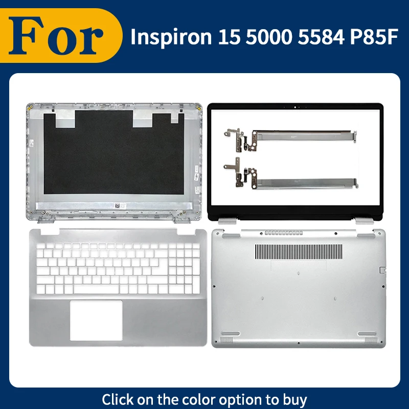 

Silver New Repalce Cover For Inspiron 15 5000 5584 P85F LCD Screen Back Cover Front Bezel Hinges Palmrest Lower Bottom Case
