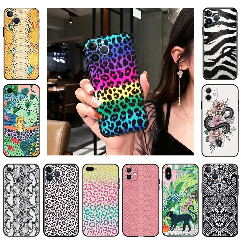 Anti-Drop Soft Phone Case For Apple iphone 13 14 Plus 15 Pro Max 12 Mini 11 7 8 6 6s X XS XR SE Snake Scales Flower Matte Cover