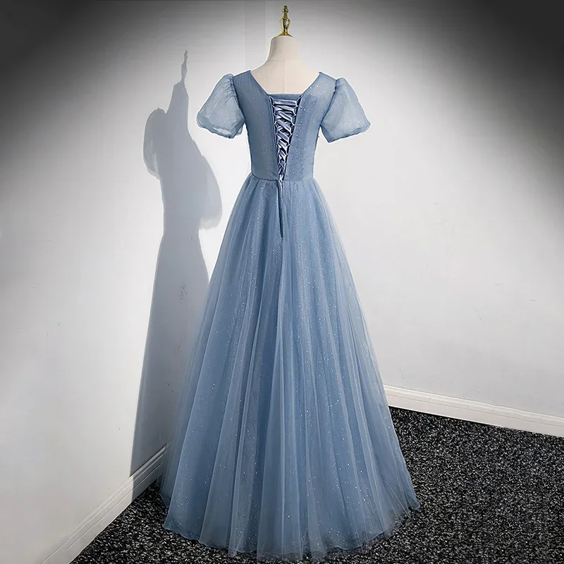 CustomizedLight Sky Blue Luxury Beads Evening Dresses Long Lady Women Prom Dress Party Dress Performance Singing Dress Free Ship