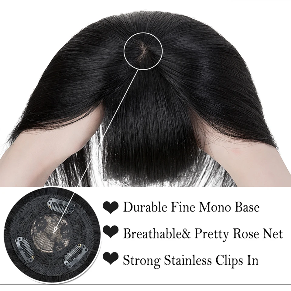 CHARITES 100% Real Human Hair Topper 8.5x8.5cm Circular Base Women's Hairpiece Easy to Wear for Thinning Natural Hair Daily Use