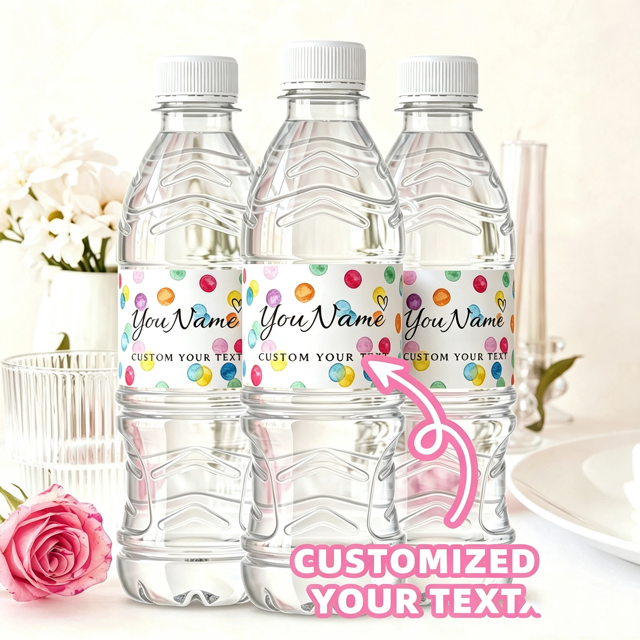 1‑60Pcs Custom Stickers,Personalized Square Water Bottle Labels with Custom Text for Friends,Tumbler Craft&Daily Drinkware Decor