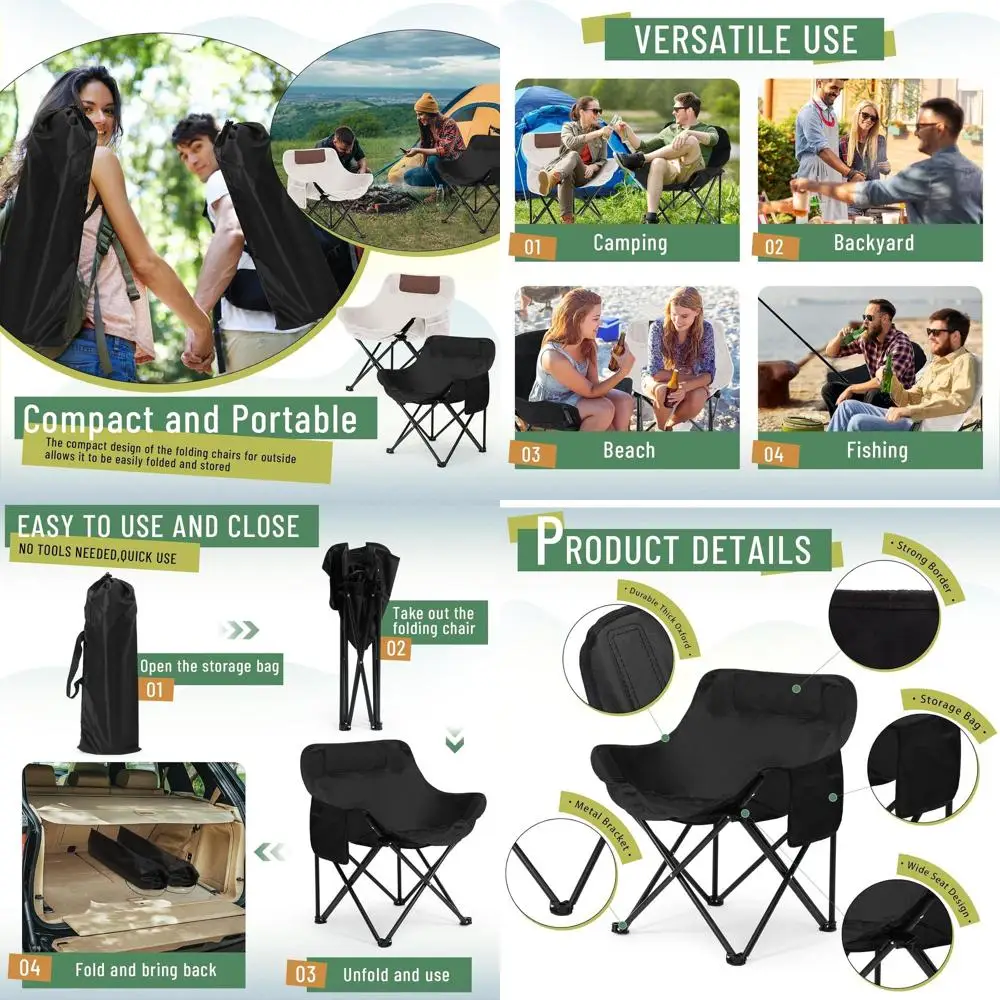 

Комплект из 2 компактных складных кемпинговых стульев для улицы с сумкой для переноски, легкие кресла-полумесяцы для путешествий, пикников, походов, пляжа