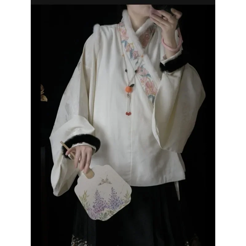 6 Color Original Chinese Cross Collar Thickened Velvet Tang Suit Hanfu Vest for Women High Quality Jacquard Embroidered Vest