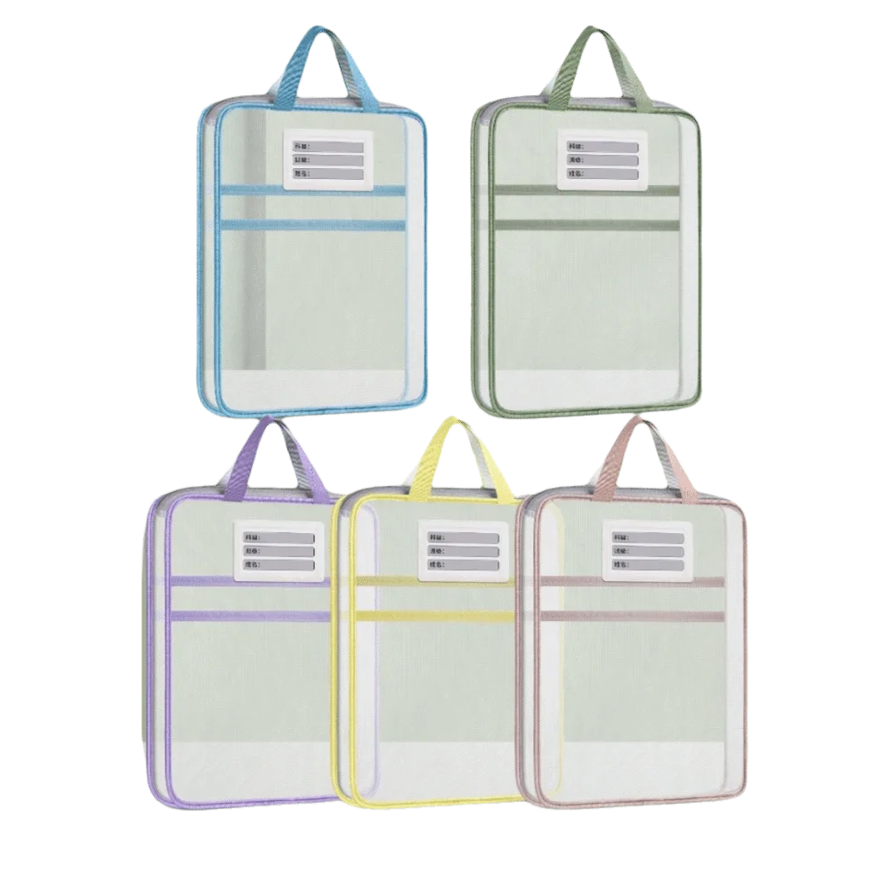 New L-Shaped Subject File Bag Large Capacity Horizontal Style Document Bag with Opening Mesh Storage Bag School Office Supplies
