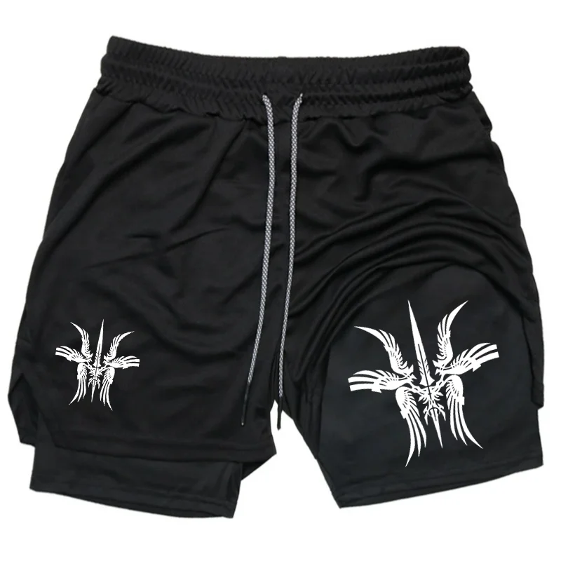 

Двухслойные винтажные мужские шорты 2-в-1 для тренировок с карманом для телефона, летние дышащие шорты для фитнеса в стиле Харадзюку, спортивная одежда для тренировок