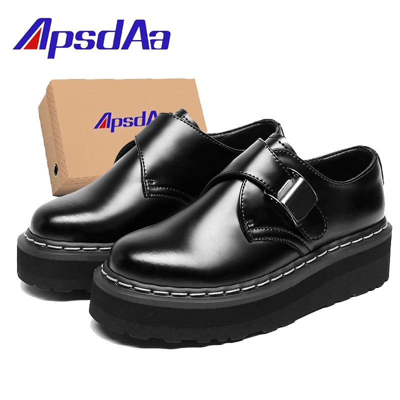 

Unisex Platform Cowhide Women's Leather Shoes Thick Leather Shoes British Style Mary Jane Shoes Soft Sole With Buckles Men Shoes