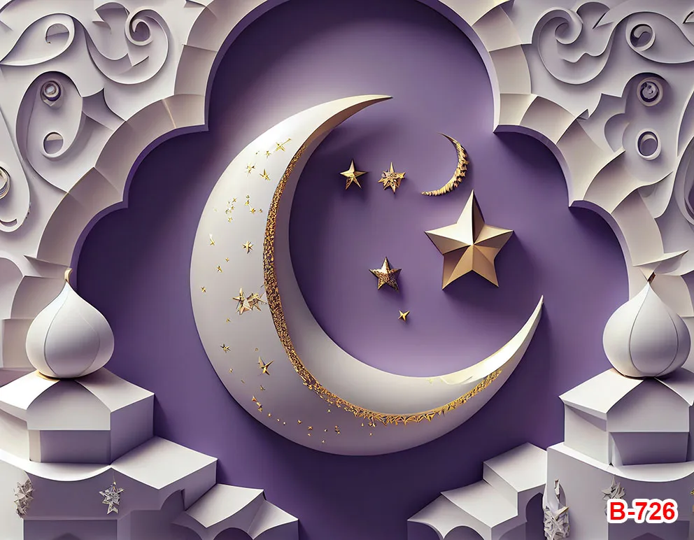 Eid Mubarak Backdrop for Photography Eid Al-Adha Islamic Ramadan Kareem Mosque Golden Lamps Moon Sheep Background Photo Studio