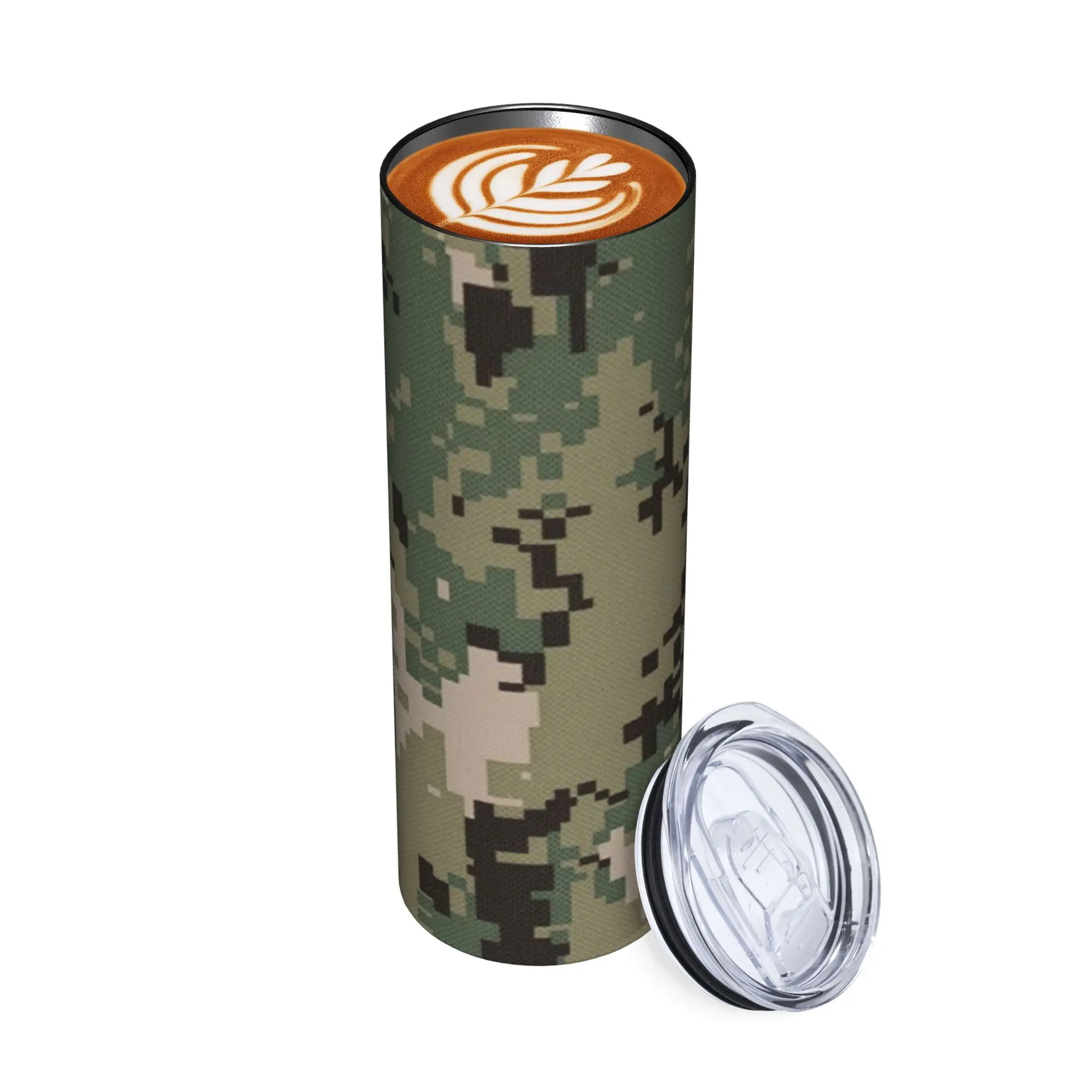 NWU Green Digital Camo Camouflage Insulated Tumbler With Lid Straw Tags Vacuum Thermal Cup Spill Proof Double Water Bottle 20oz - view 2