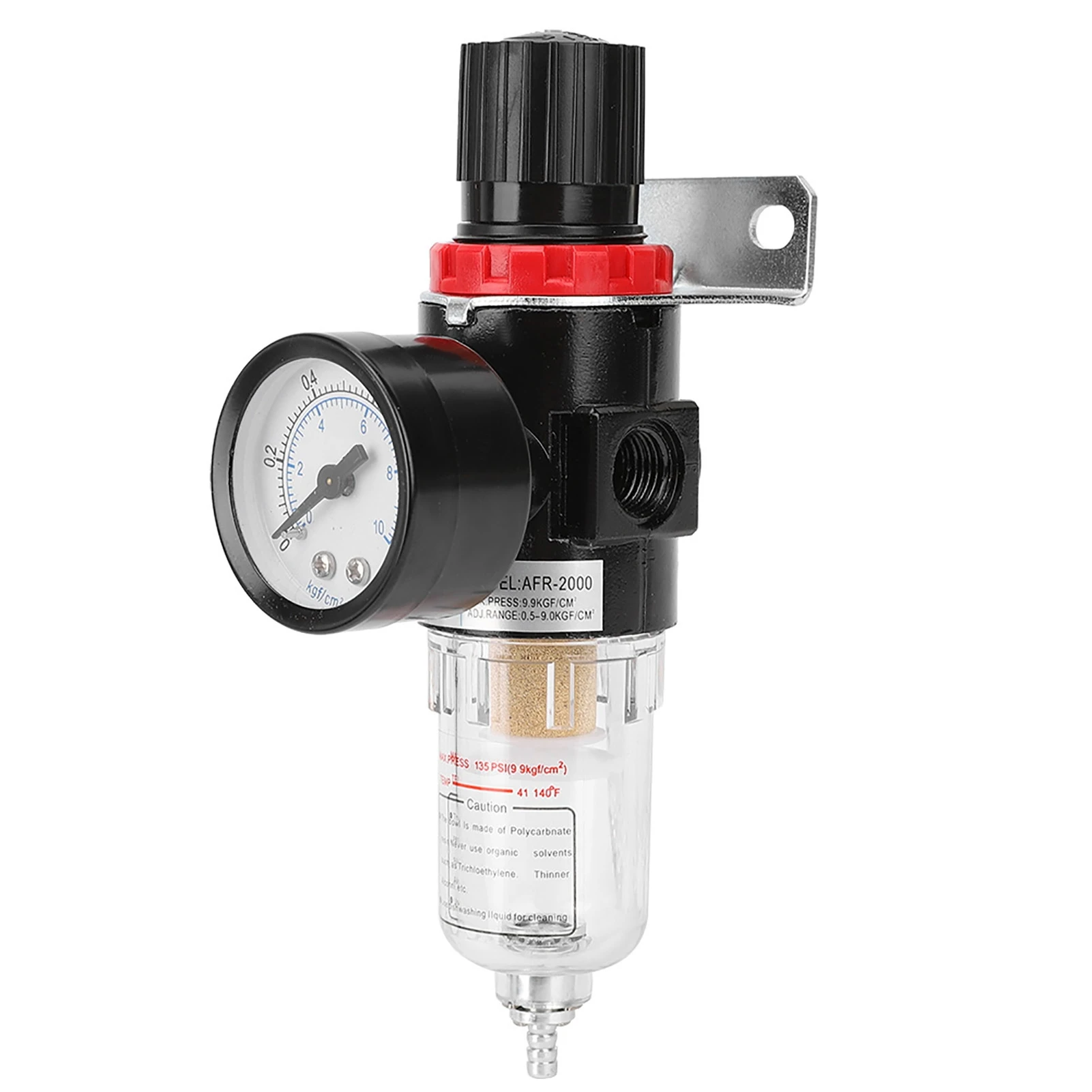 1/4in AFR2000 OilWater Separator Compressed Air Filter Air Source Treatment with Pressure Gauge