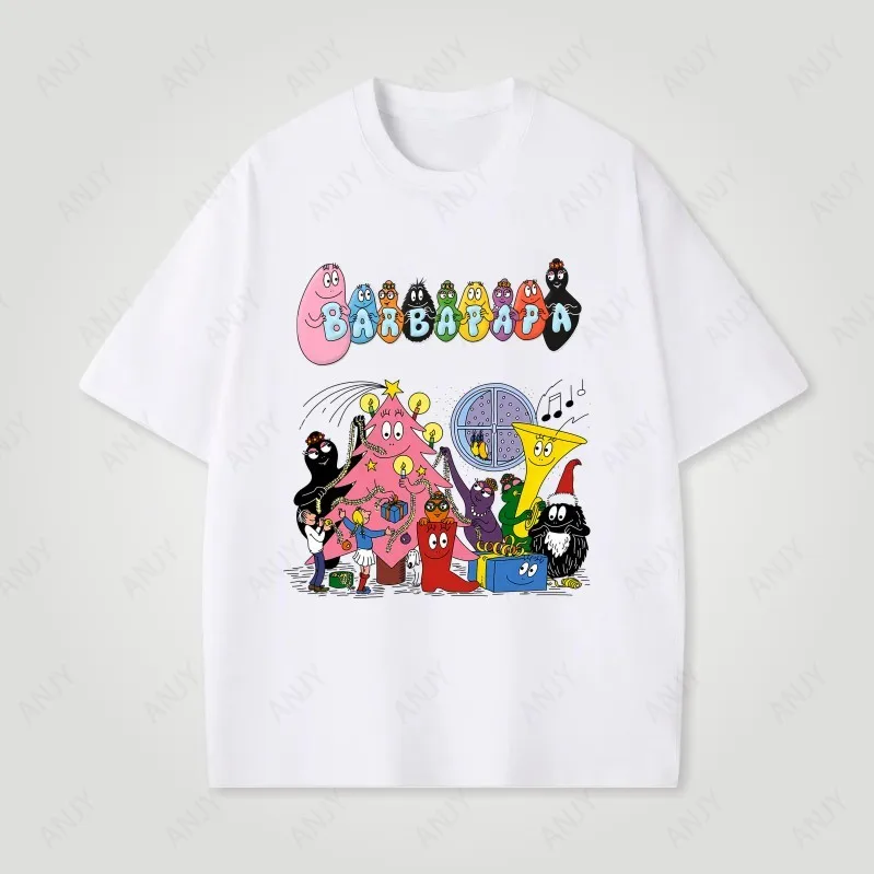 Barbapapa T-shirt Men's and Women's Cotton Top Round Neck Casual Streetwear 90s Retro Cartoon Anime Double-sided Printed Top