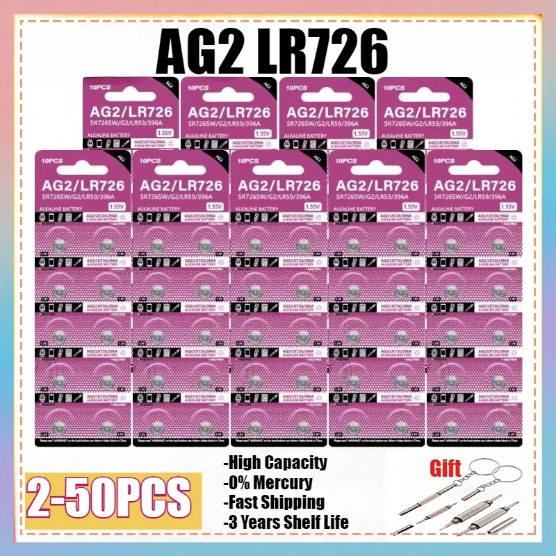 2-50PCS AG2 LR726 397 396A SR726 196 SR726SW CX59 LR59 SR59 396 Button Battery For Watch Toys Remote Cell Coin Batteries 1.55V