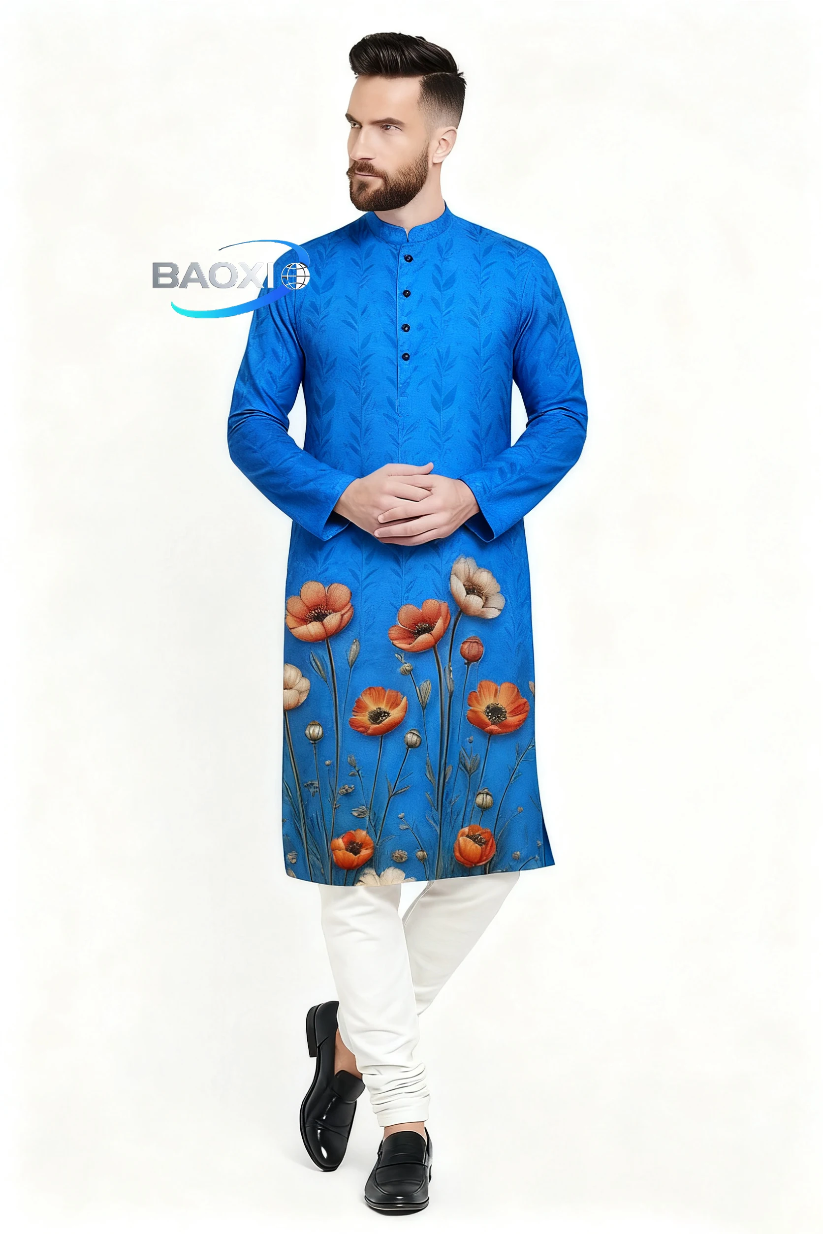 2025 للرجال مطبوع رقميًا كورتا ووردها عاديًا بياقة الماندرين طويلة مناسبة لجميع المناسبات مثل الزفاف هاري رايا Aidilfitri.