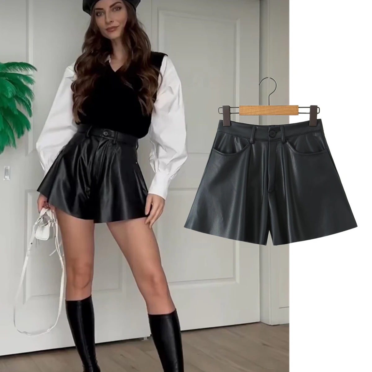 

Withered Fashion Blogger High Waisted Black Pu Shorts Women For Leather Winter Bermuda Harem Shorts