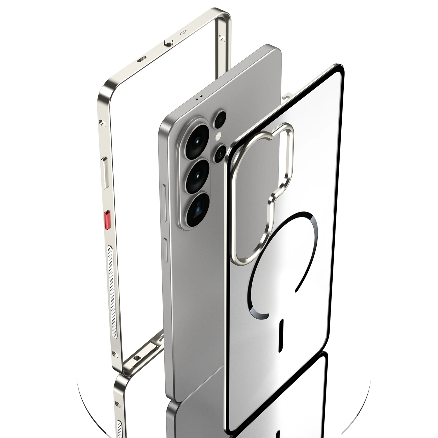 For Samsung Galaxy S26 Ultra Frosted Phone Case Metal Frame Removable For S26 Ultra Magsafe Buckle Aluminum Alloy Matte Case