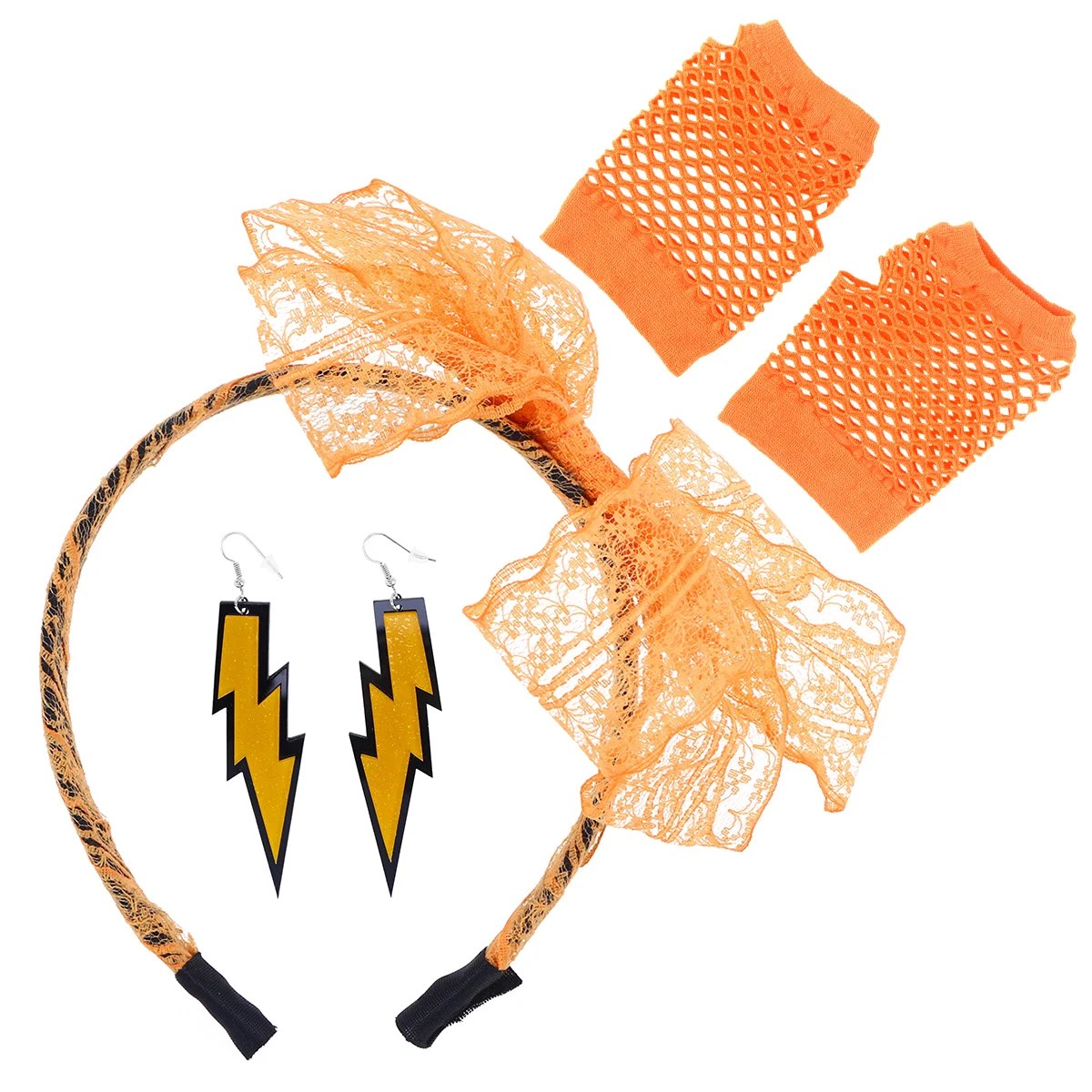 Lace Headband Neon Earrings Gloves 80s Party Halloween Costume Accessories Retro Women Hair Band Set Fits Most