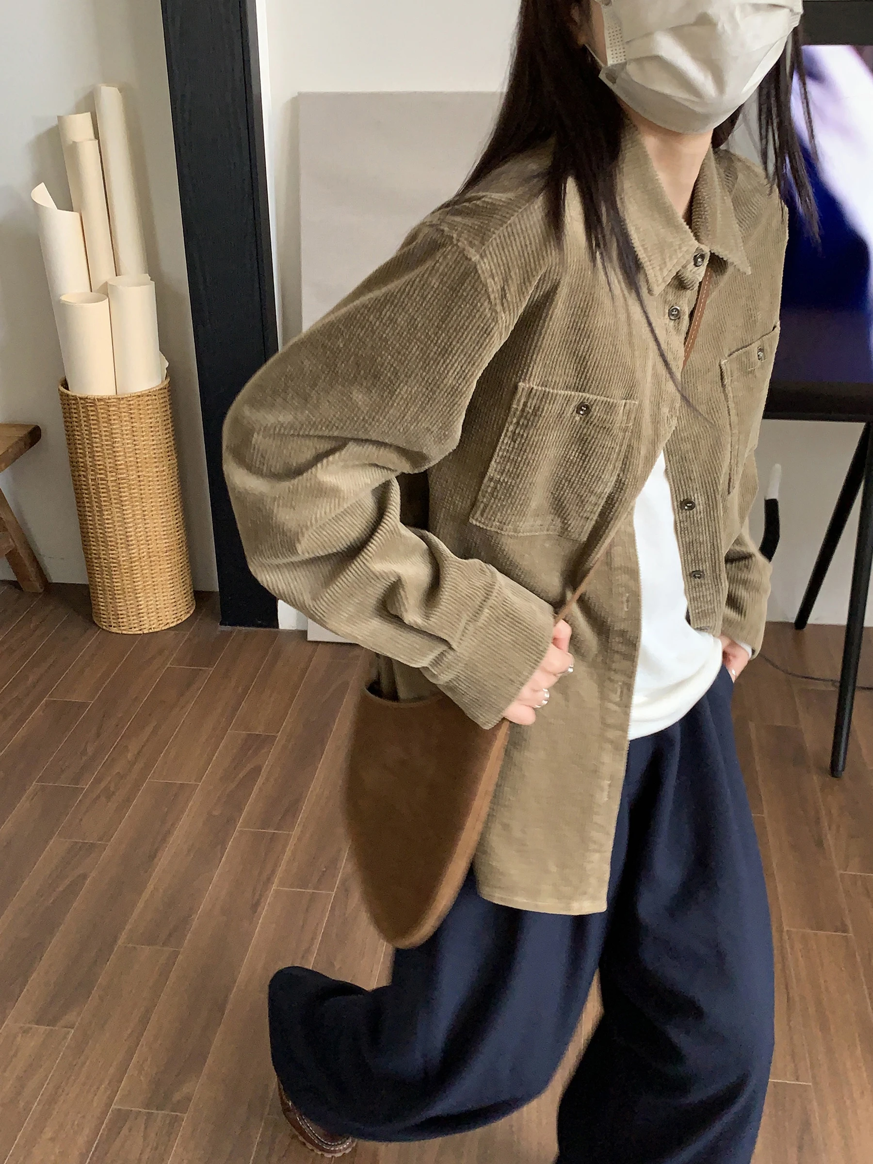 

NIZONDAYS Thiened Corduroy Warm irt, женский винтажный коврик на талии, длинный топ на пуговицах, смесь хлопка и полиэстера