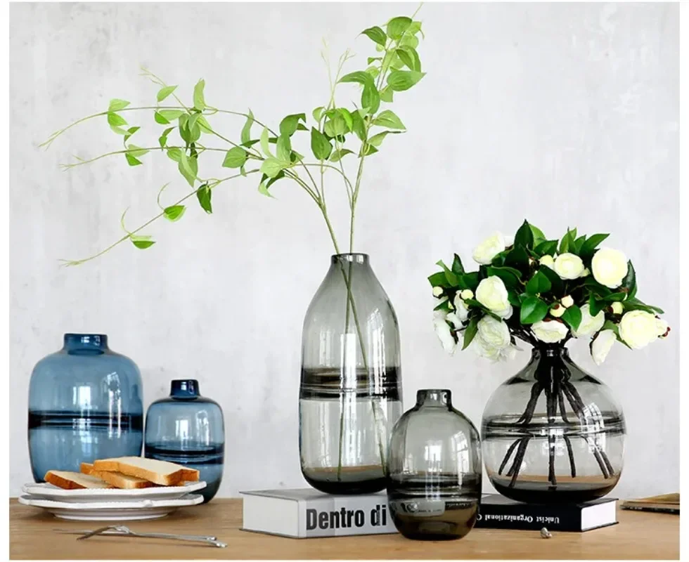 

Glass Vase Crafts Creative Blue Hydroponic Dried Flower Arrangement Vase Set Ornament Vase Decoration Household