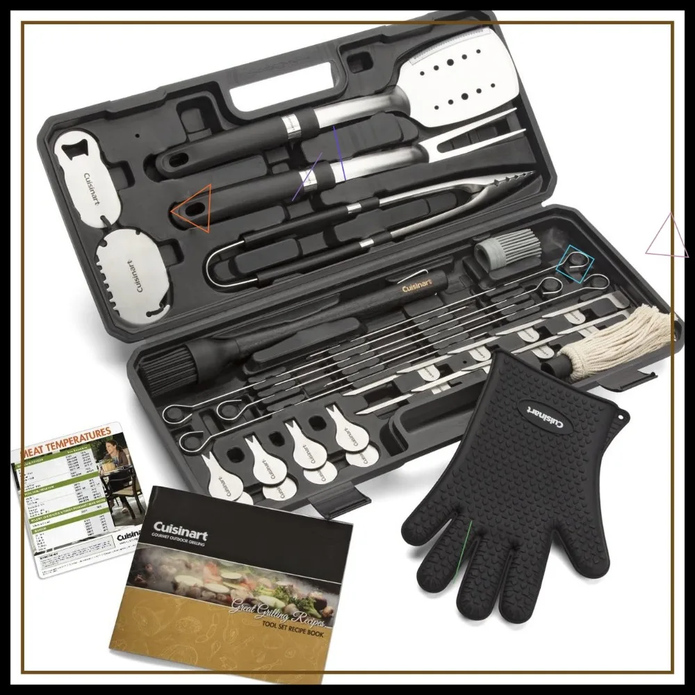 

36-Piece BBQ Grill Tool Set with Stainless Steel Utensils, Silicone Brush, Scraper & Recipe Guide