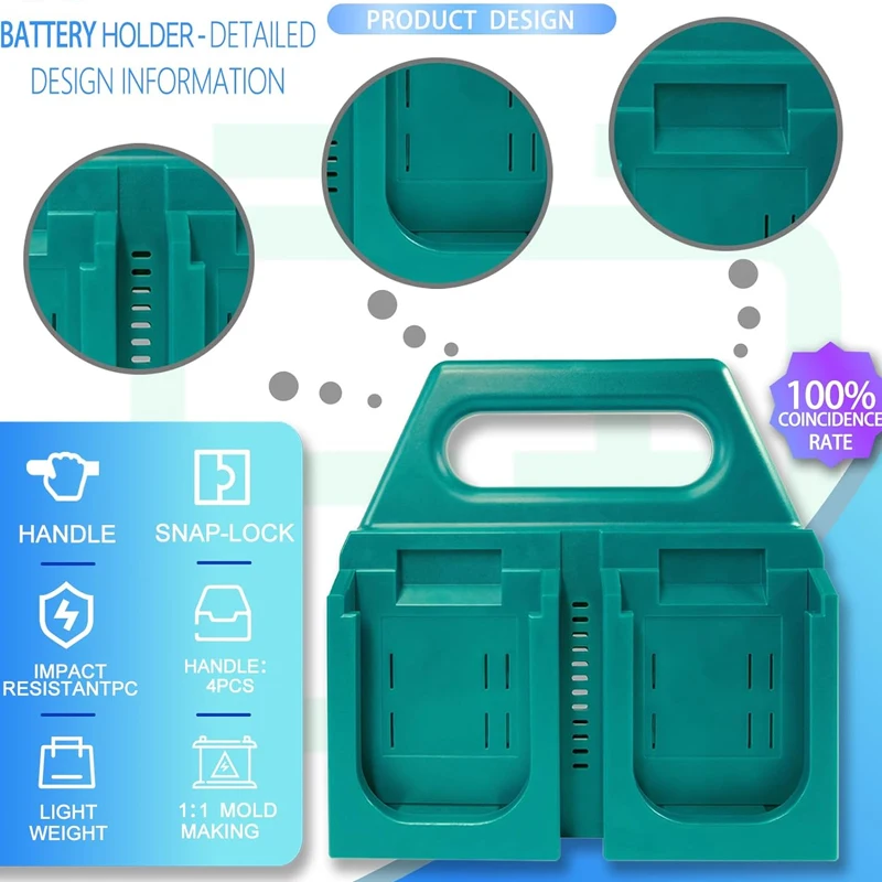 

4/6-Slot Battery Holder for Makita 14.4V 18V Portable and Rugged Case Compact Organizer for Tool Bags Job Sites Quick Access