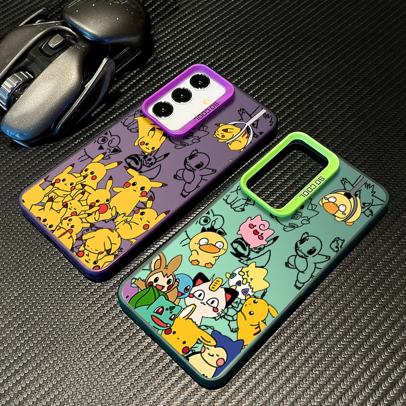 Anime P-Pokemones P-Pikachus For Samsung Galaxy S25 S24 S23 S22 S21 S20 Ultra Plus FE 5G Colorful Silver Phone Case TPU Cover