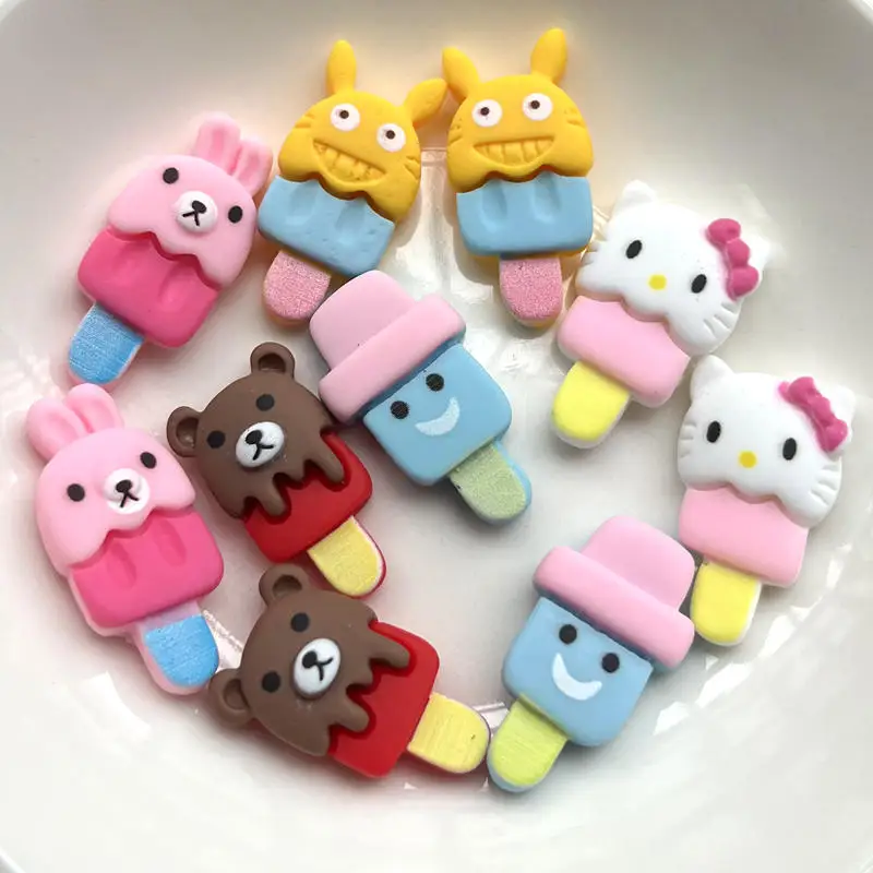 12 pieces/pack Cat Bear Popsicle Resin Cute Charm Clipbook Cartoon Rabbit Small Pendant Earring Jewelry Making