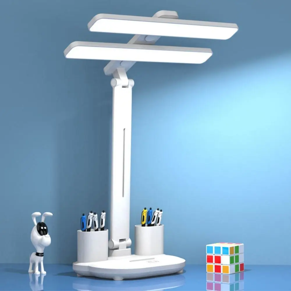 Multifunctional Double Head LED Fan Table Light USB Charging Dimmable Reading Light Eye Protection 3 Color Desk Lamp Bedroom