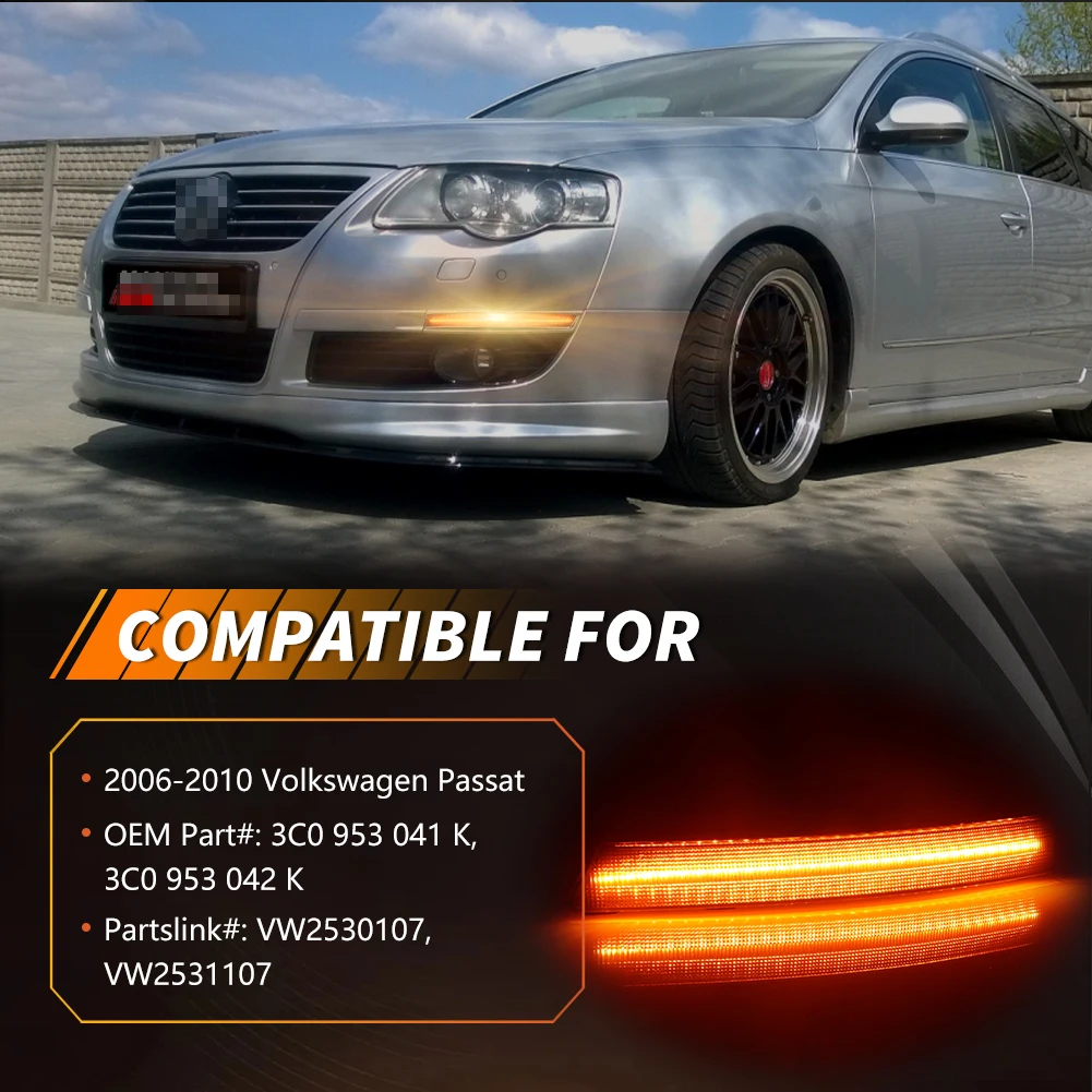 2Pcs Front Bumper Turn Signal Light DRL Light Parking Light With Dynamic LED For 2006 2007 2008 2009 2010 Volkswagen Passat