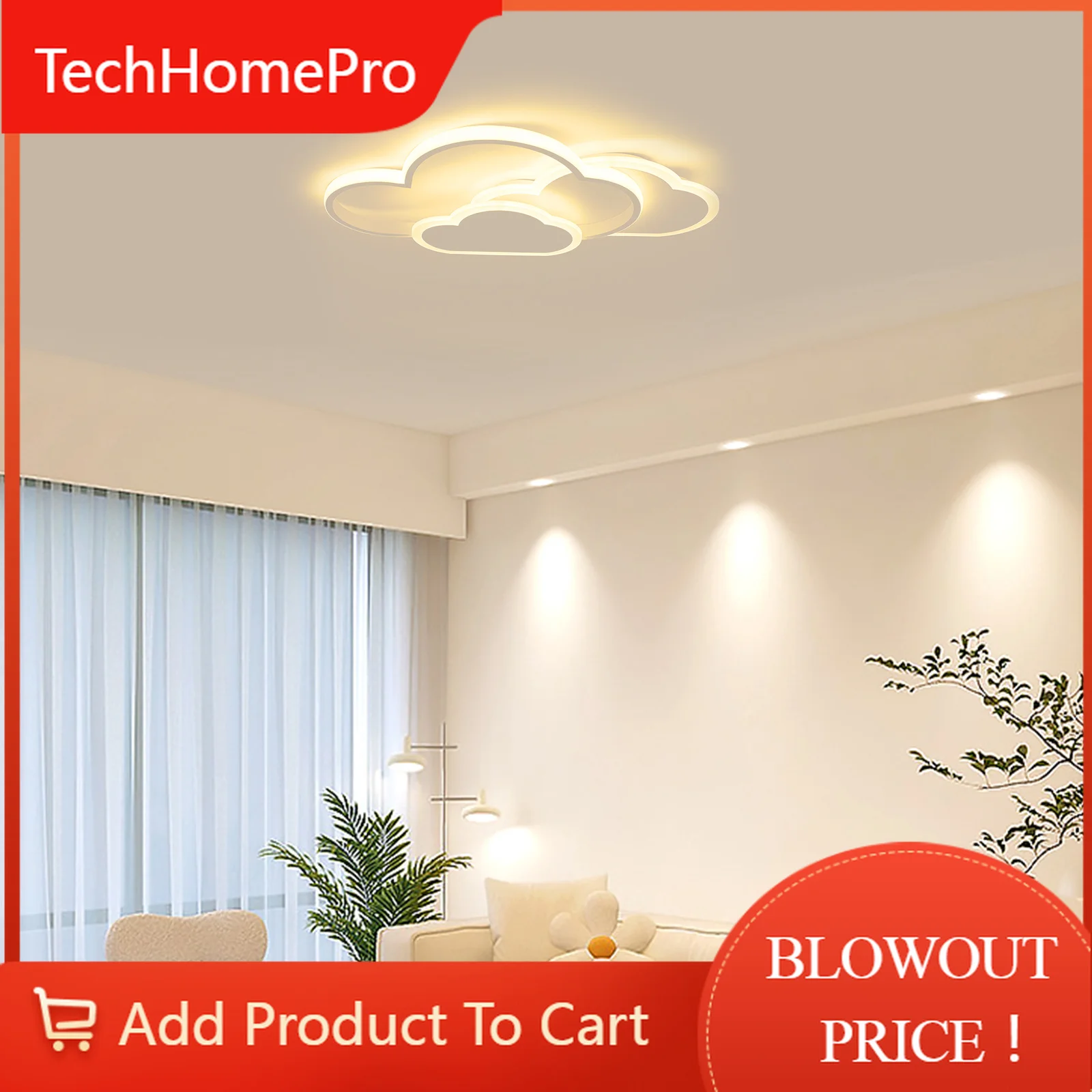 TechHPNordic Cloud Shape LED Ceiling Light Fixture Modern 3-Color Lighting Acrylic Ceiling Lamp