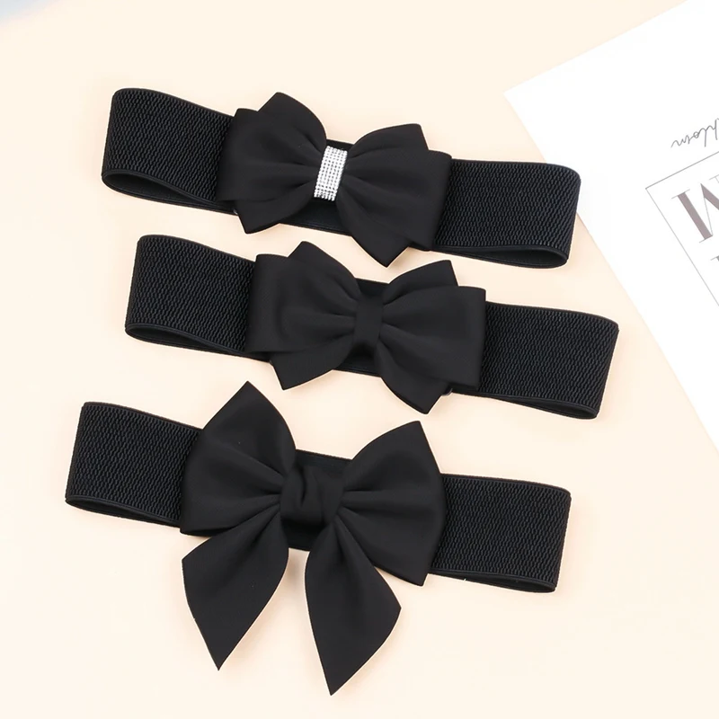 Elegant Large Bow Elastic Belts Women Wide Side Waistband Dress Female Dress Coat Clothing Decoration Belt All-match Exquisite