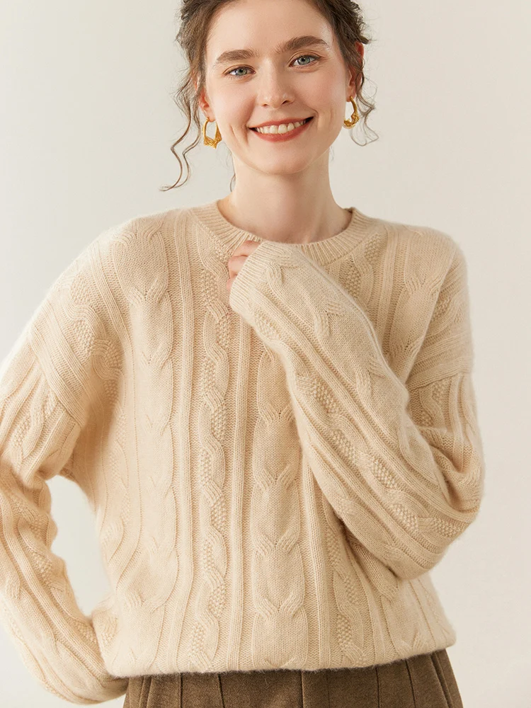 TLOML المرأة 100% سترة الكشمير المعنقة كابل الحياكة س الرقبة البلوز الكشمير تريكو الخريف الشتاء لينة الدافئة فضفاضة رشاقته القمم