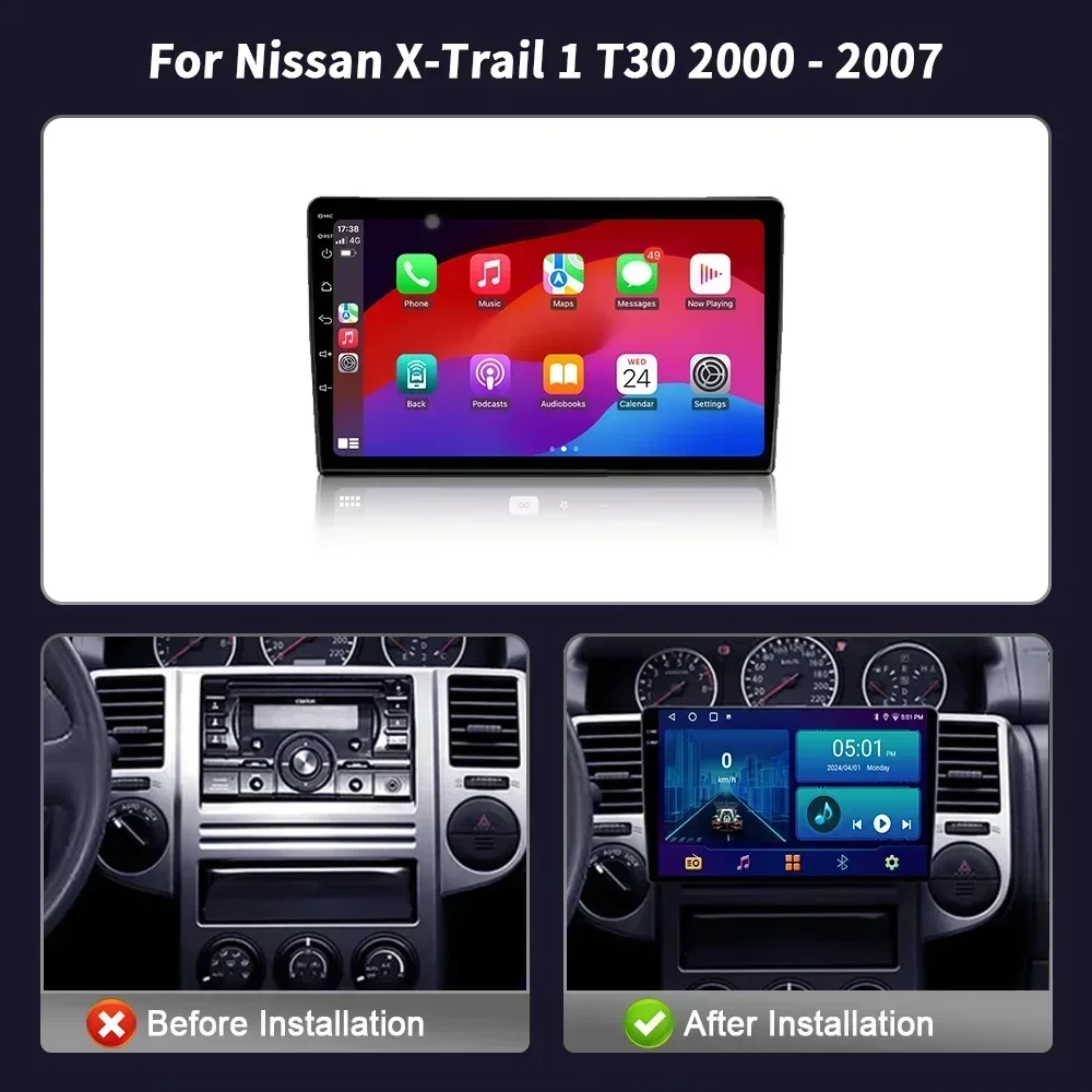 Car Radio Multimedia Navigation Wireless CarPlay Touch Screen Stereo Android Bluetooth For Nissan X-Trail 1 T30 2000 - 2007