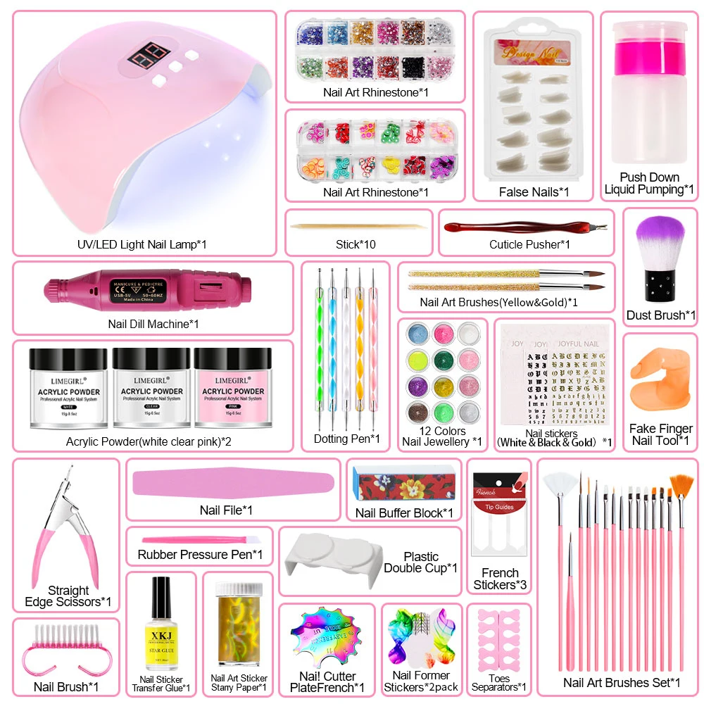 Acrylic Manicure Kit With Drill And UV Light Full Nail Kit For Beginners For Nail Extension DIY Complete Starter Kit