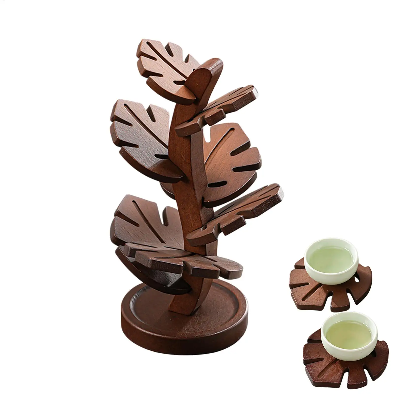 Leaves Coasters Tree Trivet 7pcs Heat Resistant Waterproof Wooden Tree-shaped Coasters Table Mat Teacup Coaster With Base