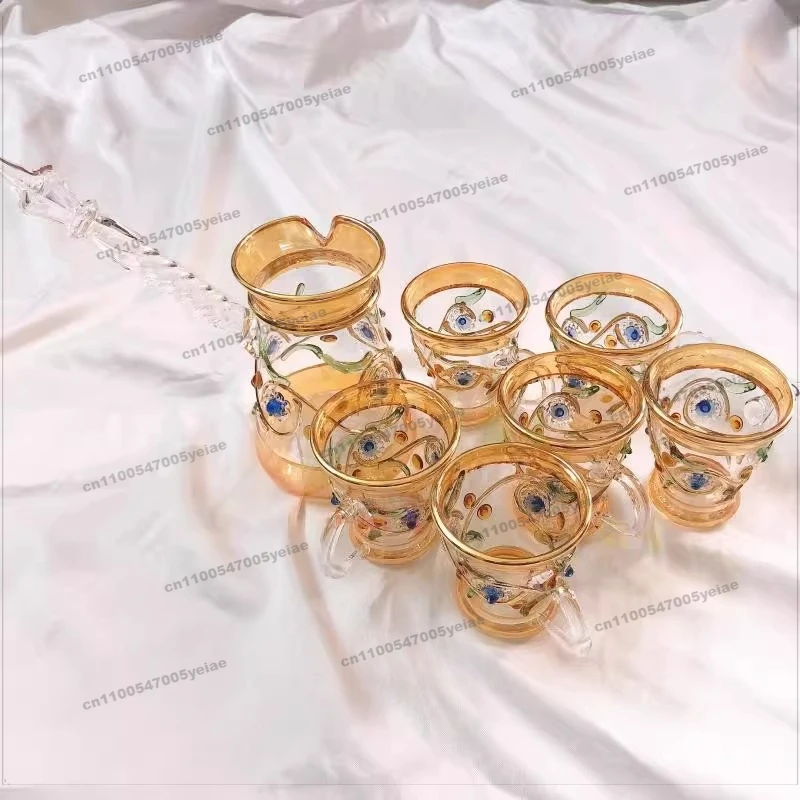 Handmade Glass Teacup Set 7-piece Set Egyptian Specialty Boutique Transparent