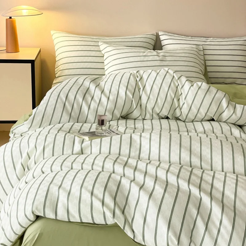 60S Striped Pure Cotton Bedding Sets High-End Japanese Jacquard Quilt Cover Kit Skin-Friendly Home Textiles for Single Double