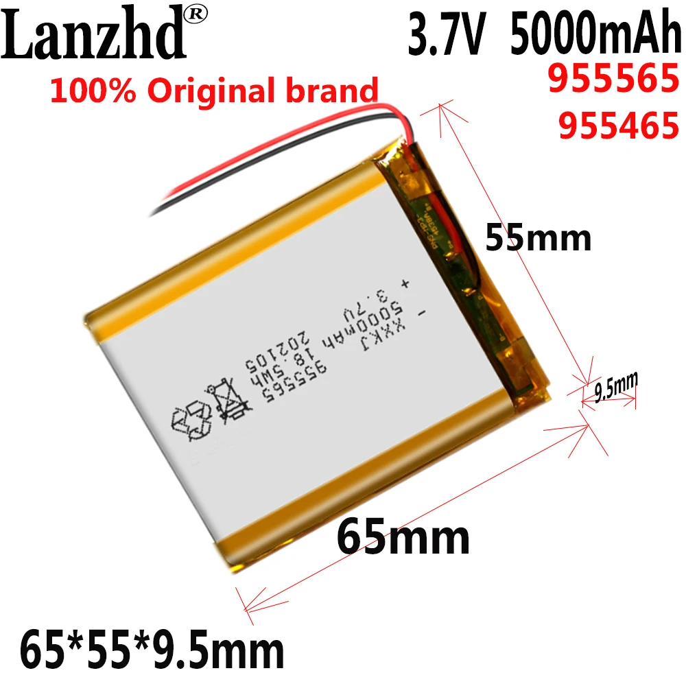 1-12 buah baterai paket lembut 3.7 mAh 5000 955565 Lithium polimer 955465 V untuk konsol mesin pendidikan dini penghangat tangan harta karun