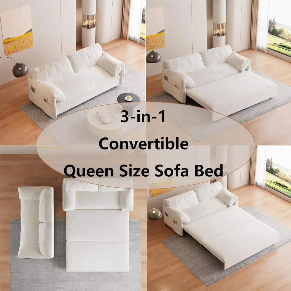 Futon Sofa Bed Queen Size,3-in-1 Convertible Sleeper Sofa with Side Pocket,Velvet Futon Couch for Living Room,Apartment,Bedroom image 4