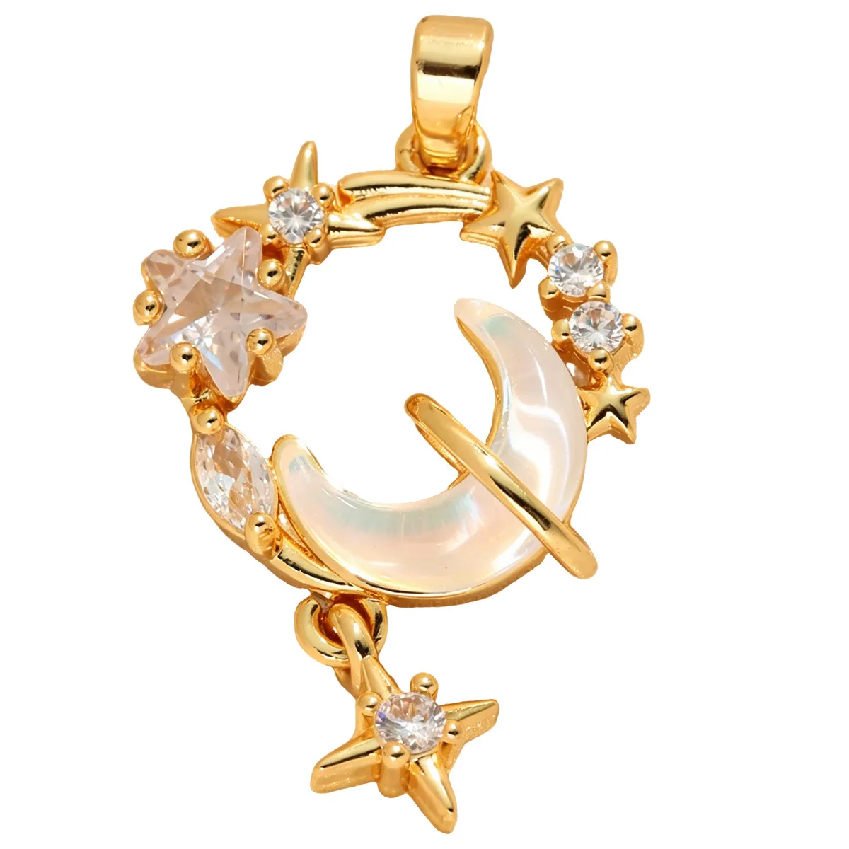 14pcs Mix Color Copper Zircon Moon Star Pendant Charms For Jewelry Making DIY Necklace Bracelet Accessories