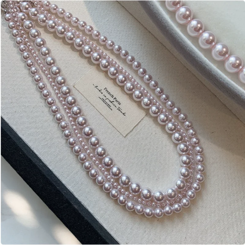 2026 European and American New Rose Pink Purple Freshwater Pearl Necklace Light Luxury Quality Sweater Chain Lock Bone Chain