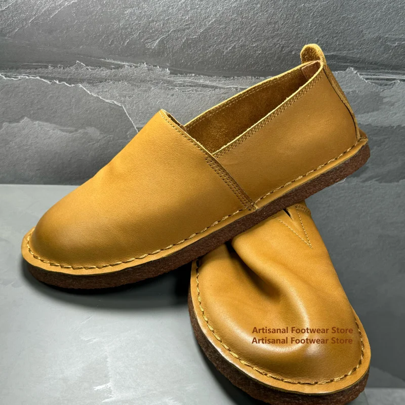 

Cowhide Casual Shoes for Men Soft Leather Soft Sole Genuine Leather Breathable Flats Loafers Round Toe Slip On Men's Shoes