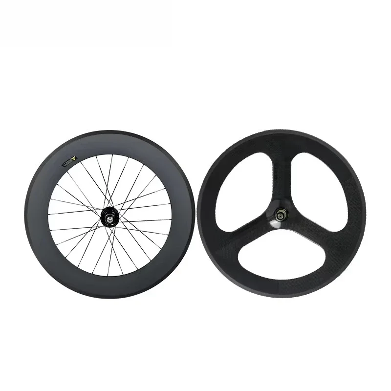 Ultralight 700C Carbon Bike Wheels Track Bike Fixed Gear 88mm  Disc Brake 3 Spoke Road V Brake Road Clincher Wheelset