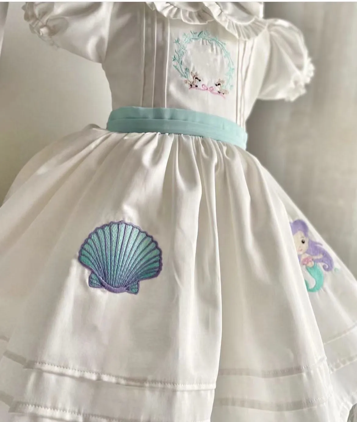 0-12Y Baby Girl Summer White Mermaid Embroidery Turkish Vintage Lolita Princess Ball Gown Dress for Birthday Eid