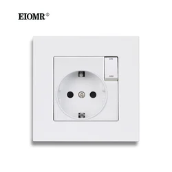 EIOMR EU 16A Wall Socket with Small Switch Button Power Outlet Russia Spain Variety Stainless Steel Glass PC Socket Panel Mount