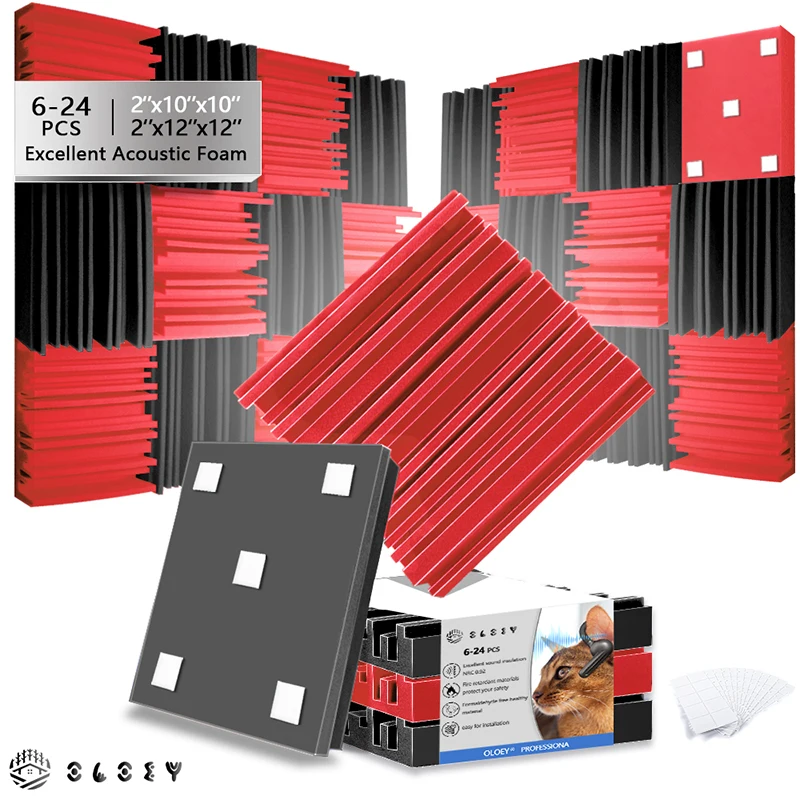 6/12/24Pcs Home Sound Absorption Board Self-Adhesive Sponge Wall Panel For Recording Studio Noise Isolatior Treatment Material