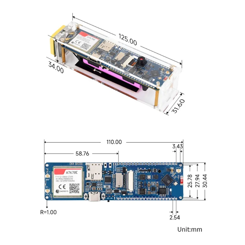 ESP32-S3 A7670E 4G Development Board Blue Board PCB Ondersteunt 4G LTE Cat-1/2G Bluetooth5 GNSS Positionering Wifi Development Board-