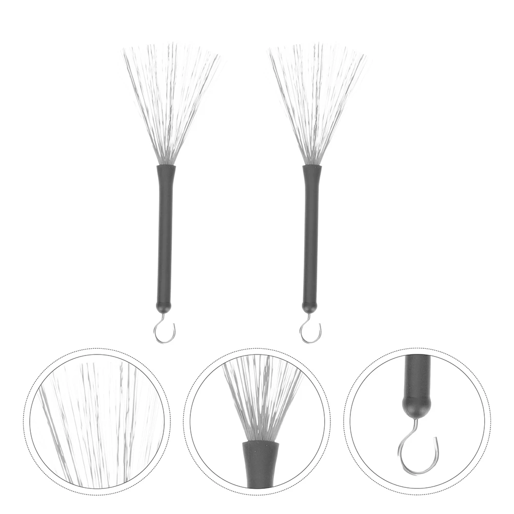 

2 Pcs Drum Brush Stainless Steel Wire with Handle Special Metal Jazz Retractable Brushes