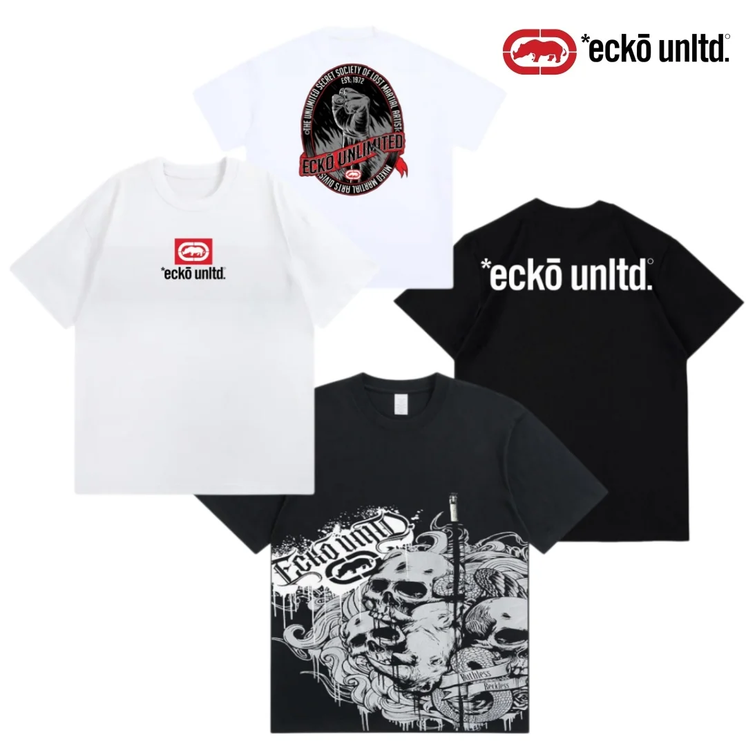 ECKO UNITD 2026 American Trendy New Red Rhino Skull American Hip Hop Design T-shirt, Men's and Women's Street Fashion, Hip Hop R