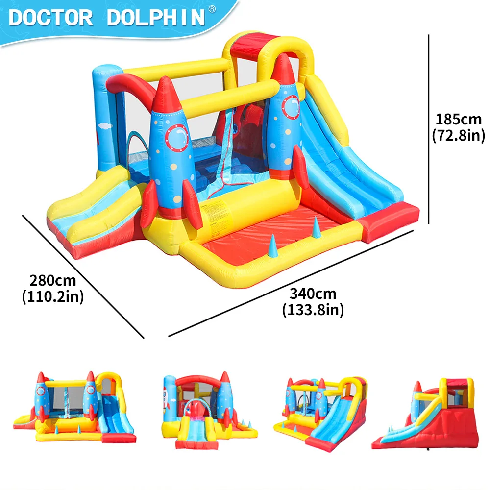 Doctor Dolphin Inflatable Bounce House With Ball Pit Slide Jumping Castle For Kids With Blower Kids Birthday Gift Wedding House