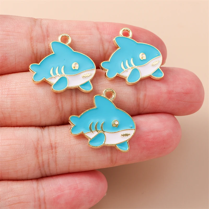 20 Stück 20 x 18 mm Cartoon-Emaille-Tierhai-Charms-Anhänger für Schmuckherstellung, Halsketten, Ohrringe, Armbänder, DIY-Bastelzubehör – Detail 3